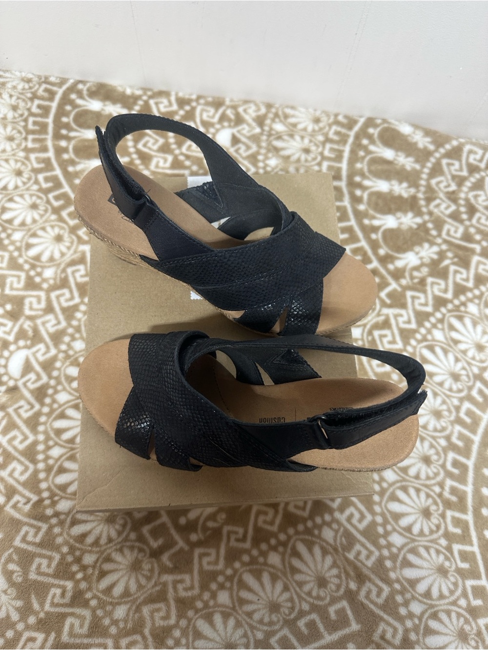 Clarks Black Slingback Wedge Sandals